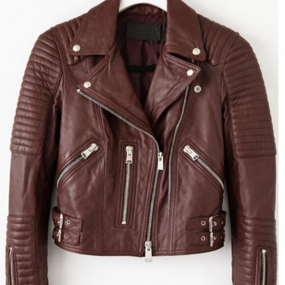 All Saints Jackets & Blazers - ALL SAINTS *BRAND NEW ESTELLA LEATHER BORDEAUX JACKET